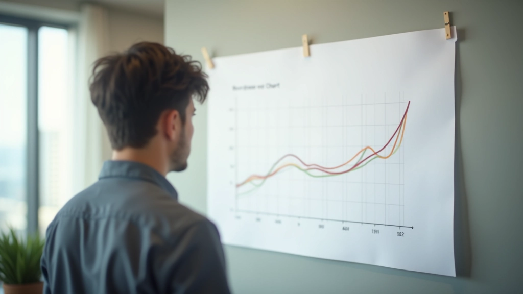 Burndown chart printed and posted on office wall with team members reviewing progress markers